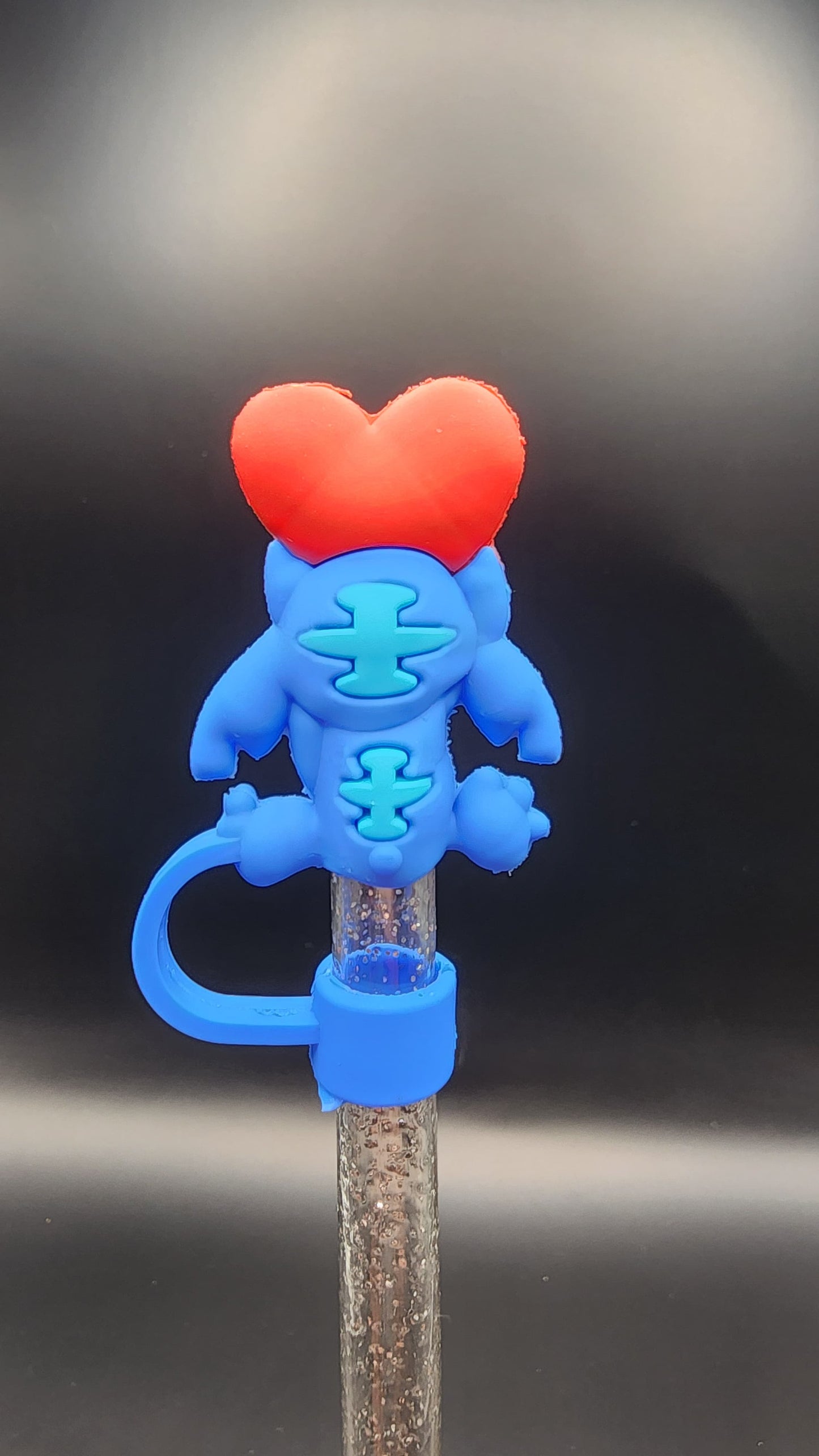 ๐ Stitch 3D Printed Straw Topper with Red Heart