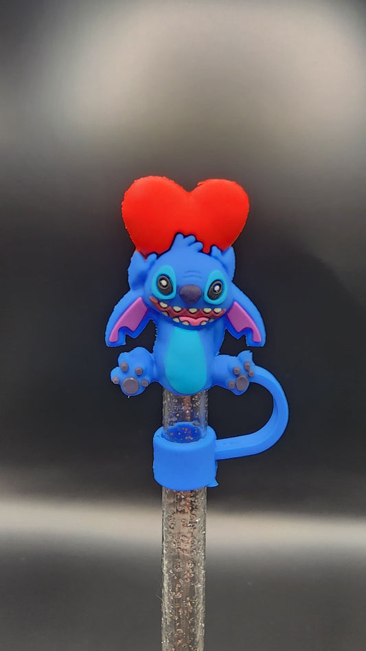 💙 Stitch 3D Printed Straw Topper with Red Heart