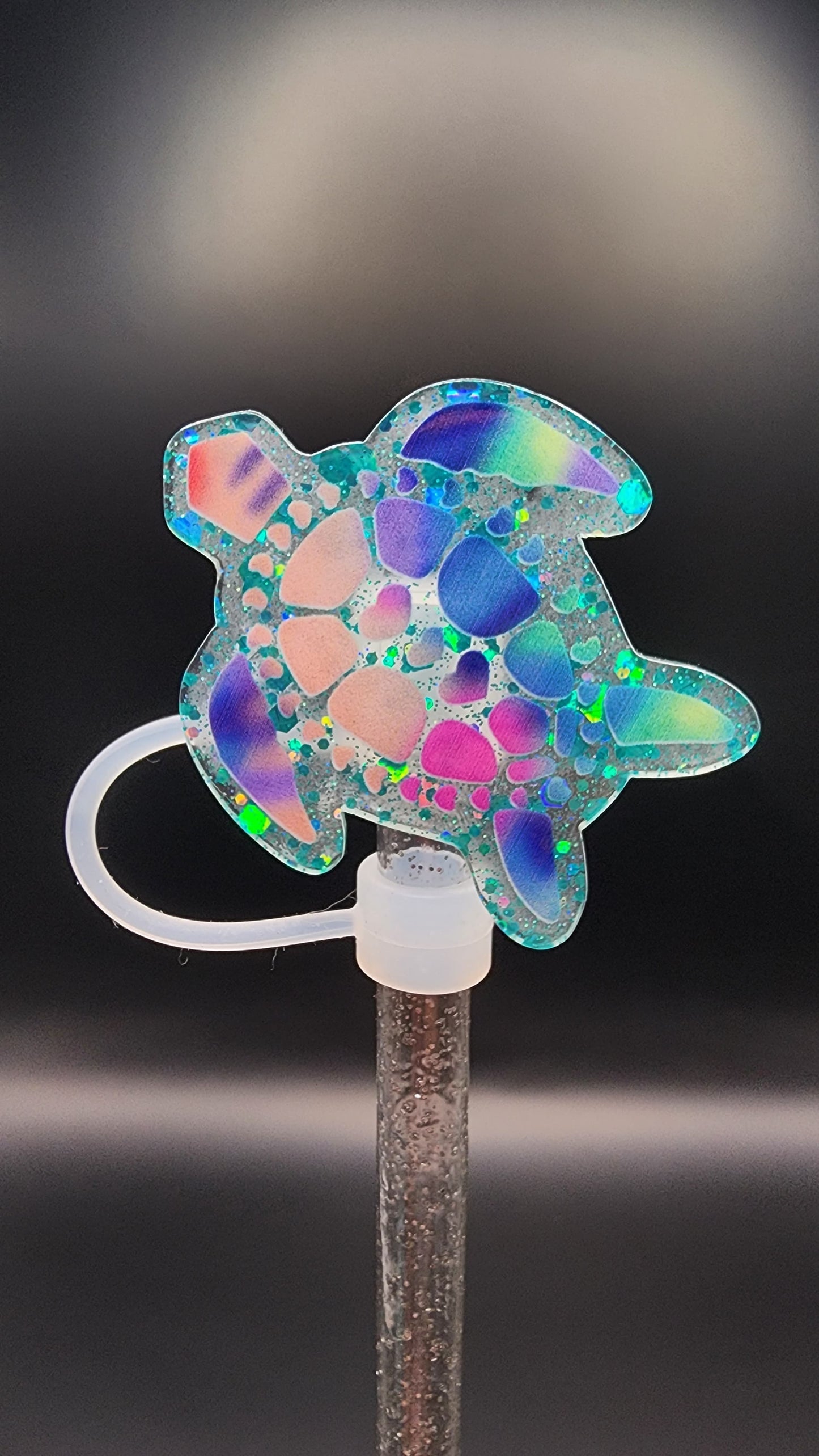 🐢 Multicolored Turtle Flat Straw Topper