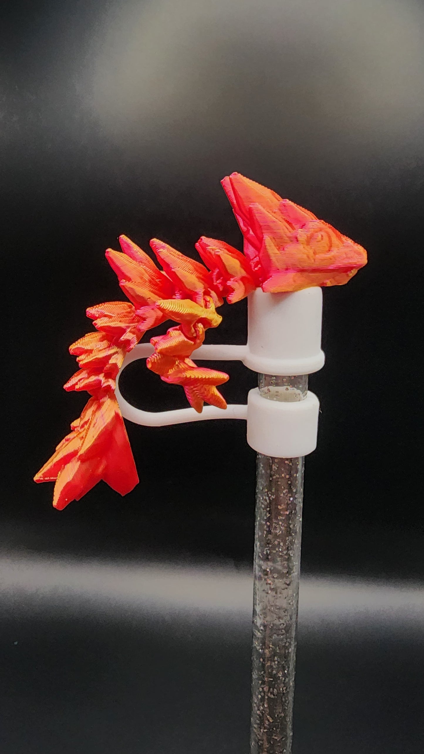 🪄 Dragon 3D Printed Straw Topper – Orange & Red