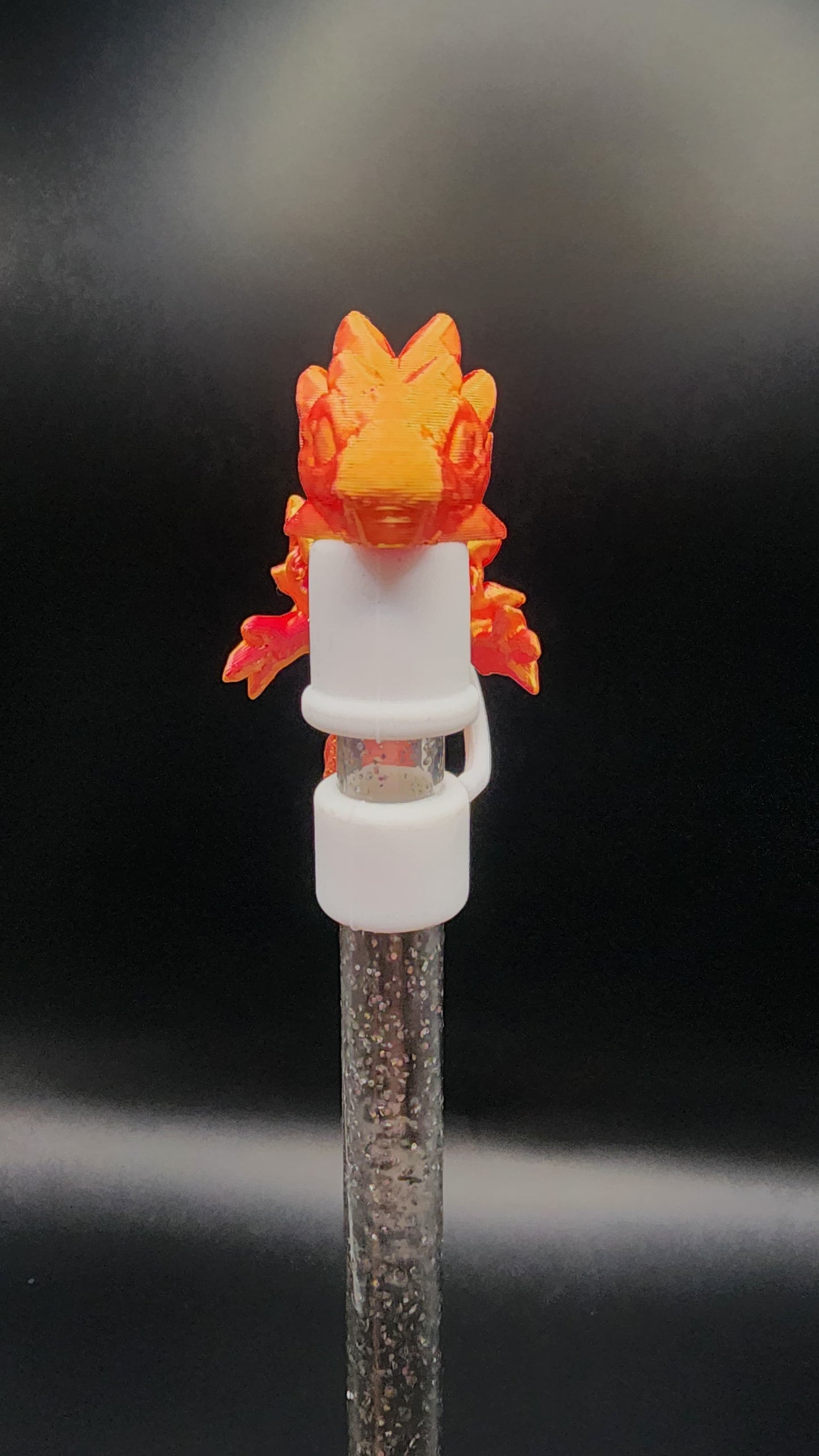 🪄 Dragon 3D Printed Straw Topper – Orange & Red
