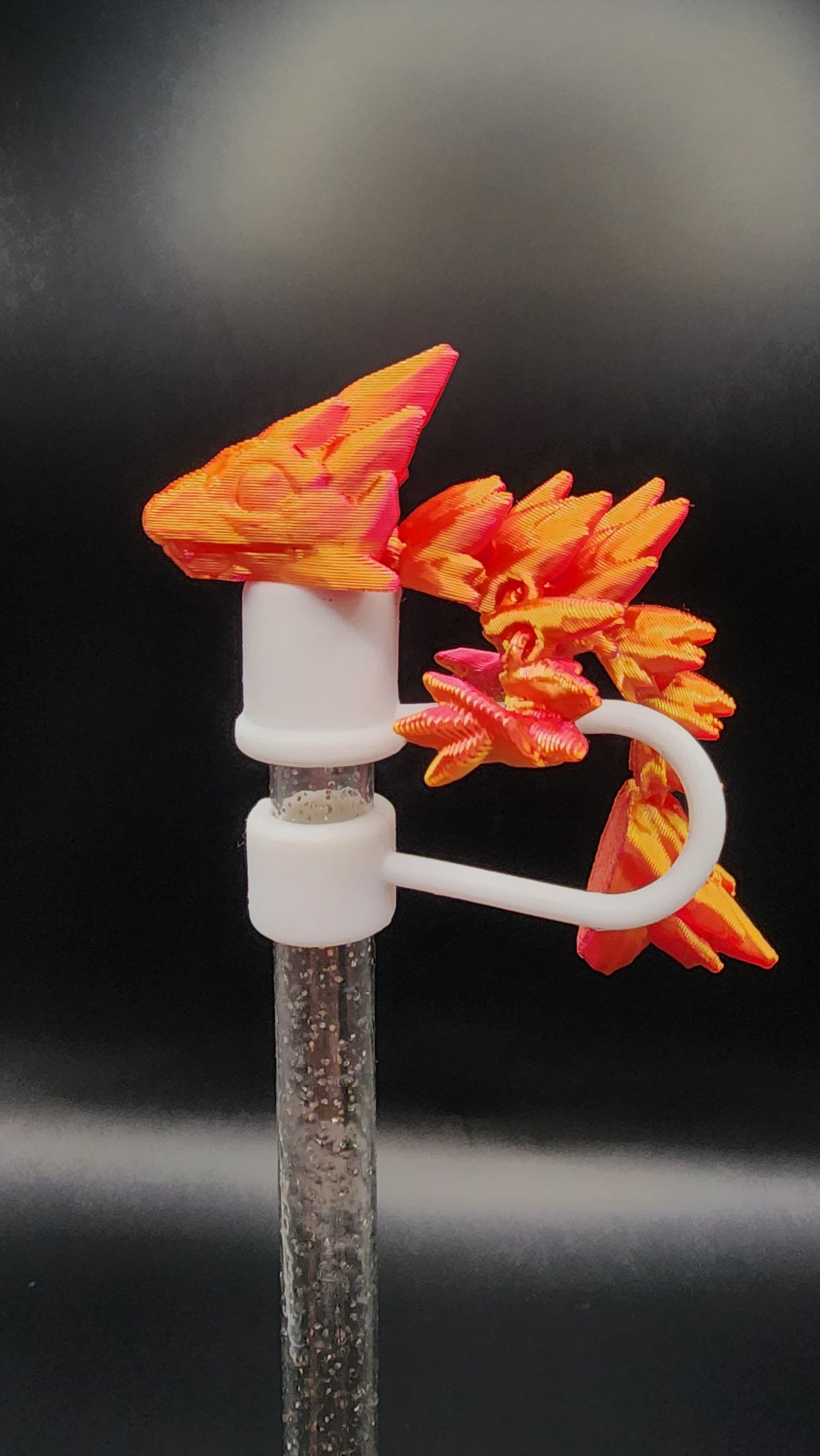 🪄 Dragon 3D Printed Straw Topper – Orange & Red