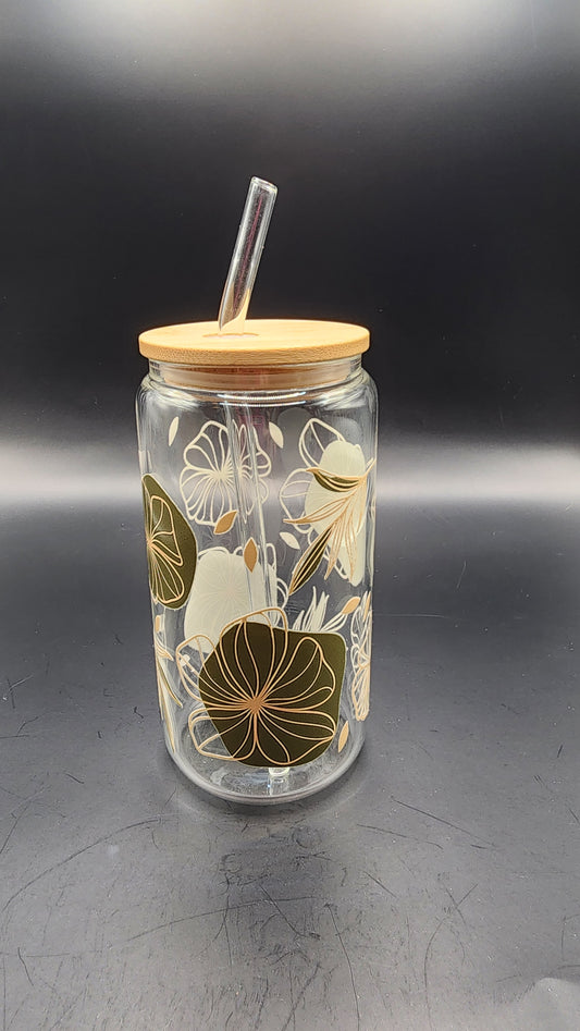 Monstera plant – 16oz Glass Cup with Glass Straw & Bamboo Lid (Copy)
